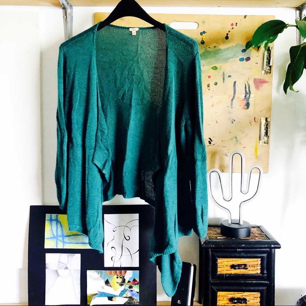 Reba Asymmetrical Emerald Knitted Shrug